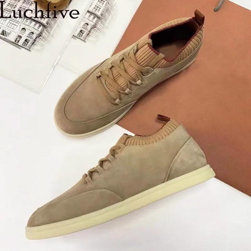 Quality suede Leather Loafers Shoes Man Slip-on Leisure Lazy Shoes Spring Autumn Walking Shoes Casual Lace-up flat Shoes Men