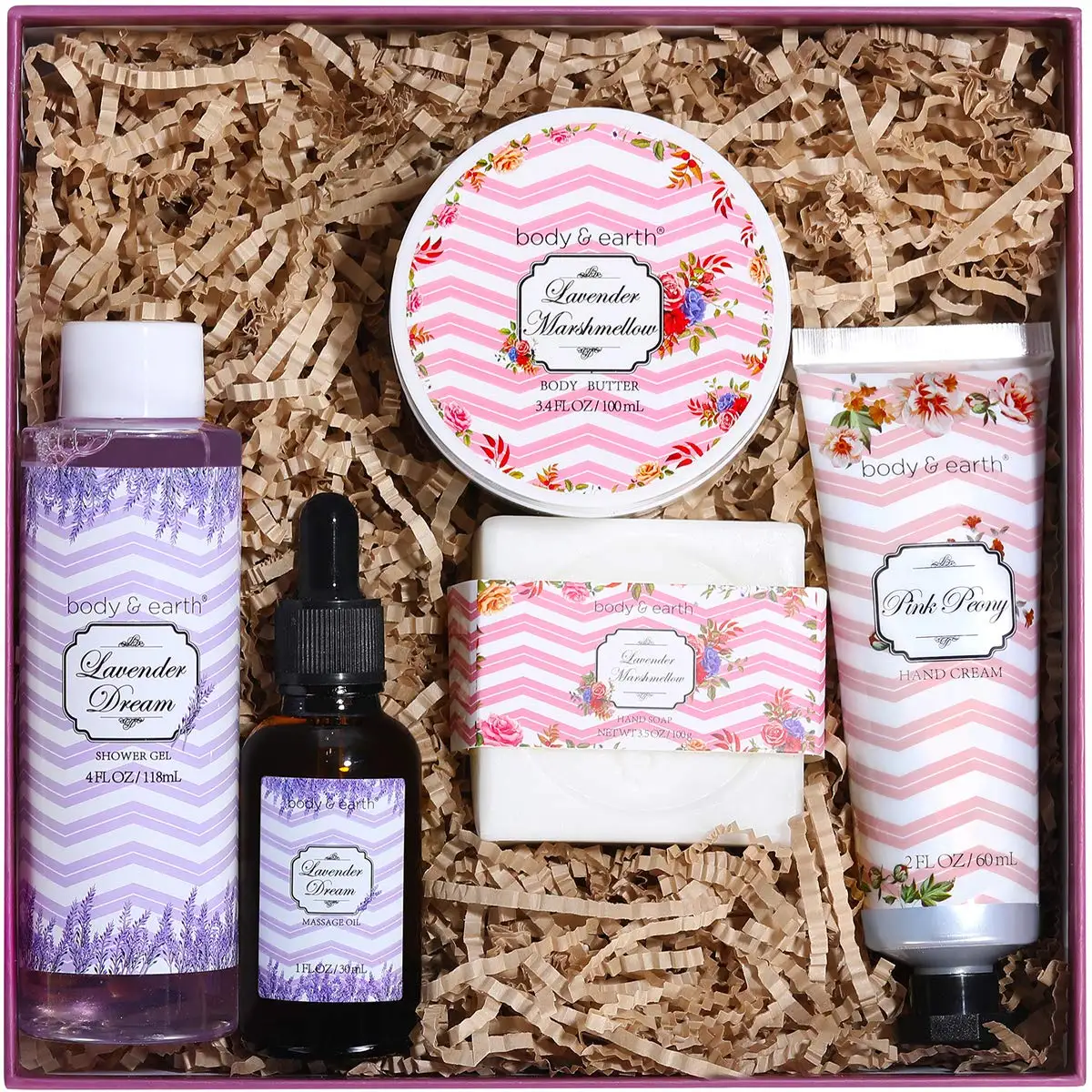 5pcs Bath & Body Gift Set for Women Home Relaxation, Includes Body Butter, Hand Cream, Shower Gel, Massage Oil, Bath Bar