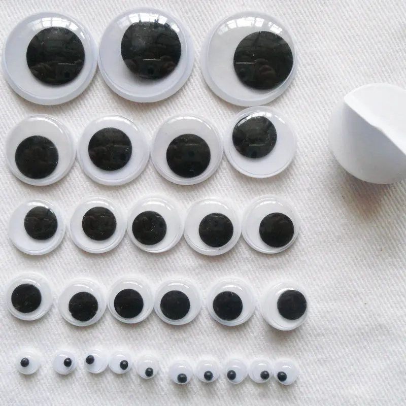 50PCS/LOT,5mm 6mm 7mm 8mm 10mm 12mm 15mm 18mm 20mm round black wiggle eye stickers Toy eyeball Craft material Kindergarten diy