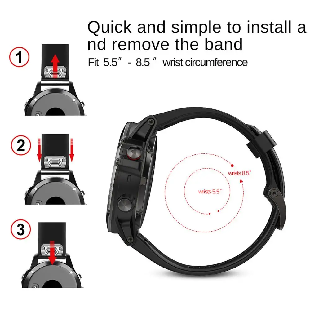 スマートウォッチストラップ,garmin fenix 6 6s 6x 5x 5 5s 3 3hr forerunner 935 945,クイックリリース用シリコンブレスレット