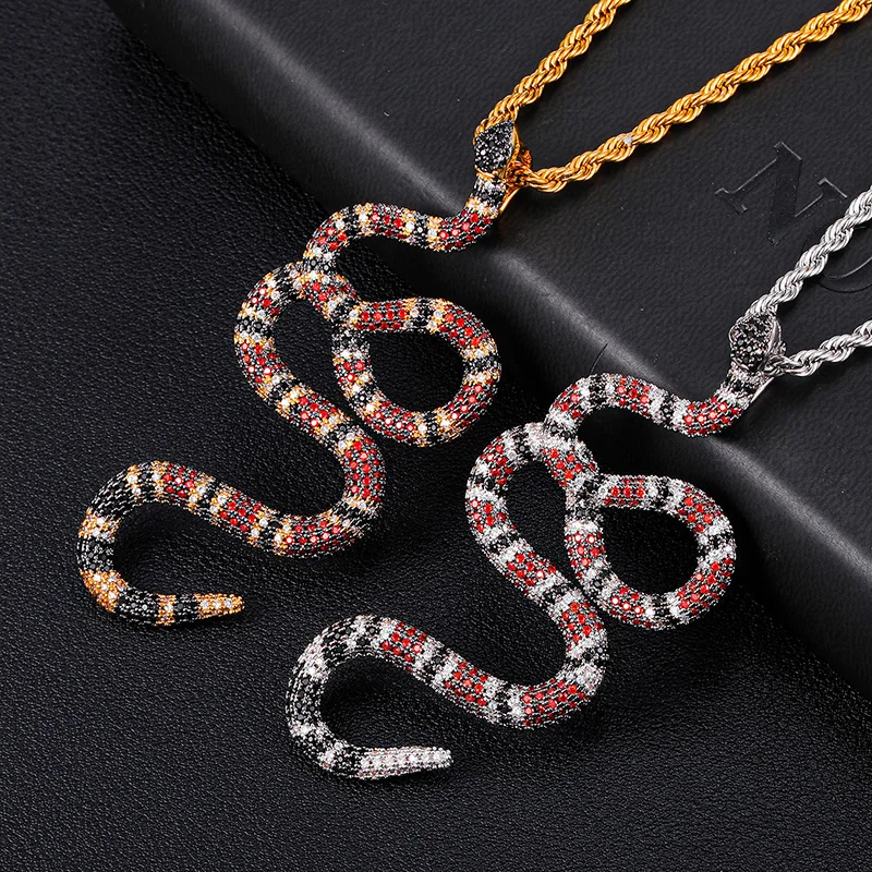 D&Z Hip Hop Coral Snake Pendant Bling Cubic Zirconia Iced Out In White Gold Color Necklaces & Pendants For Men Jewelry With