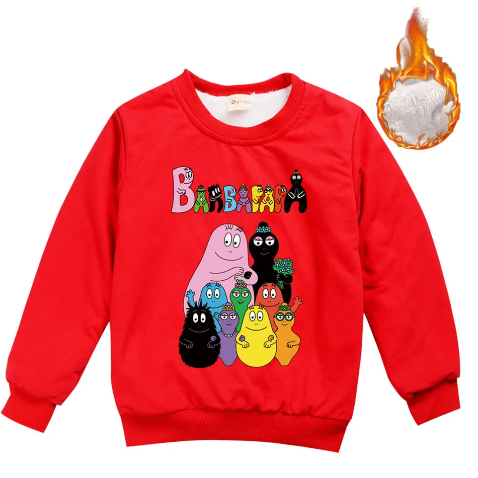 

Anime Barbapapa Family Boys Girl Warm Thick Fleece Sweatshirt 2-13Y Children 10 Color Hoodies Kids Teen Birthday Party Gift Tops