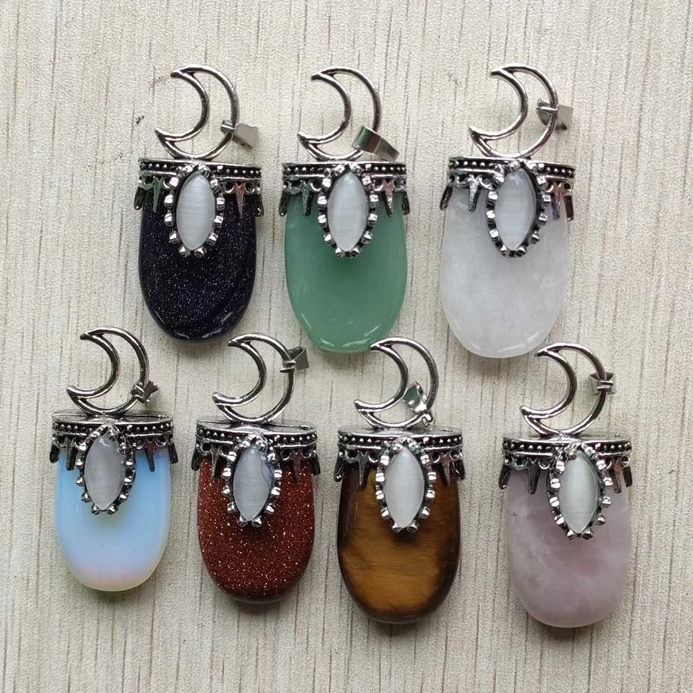 

Натуральный камень аметисты розы кристалл античное серебро цвет луна подвески для ювелирных изделий ожерелья аксессуары оптовая продажа 6 шт./лот