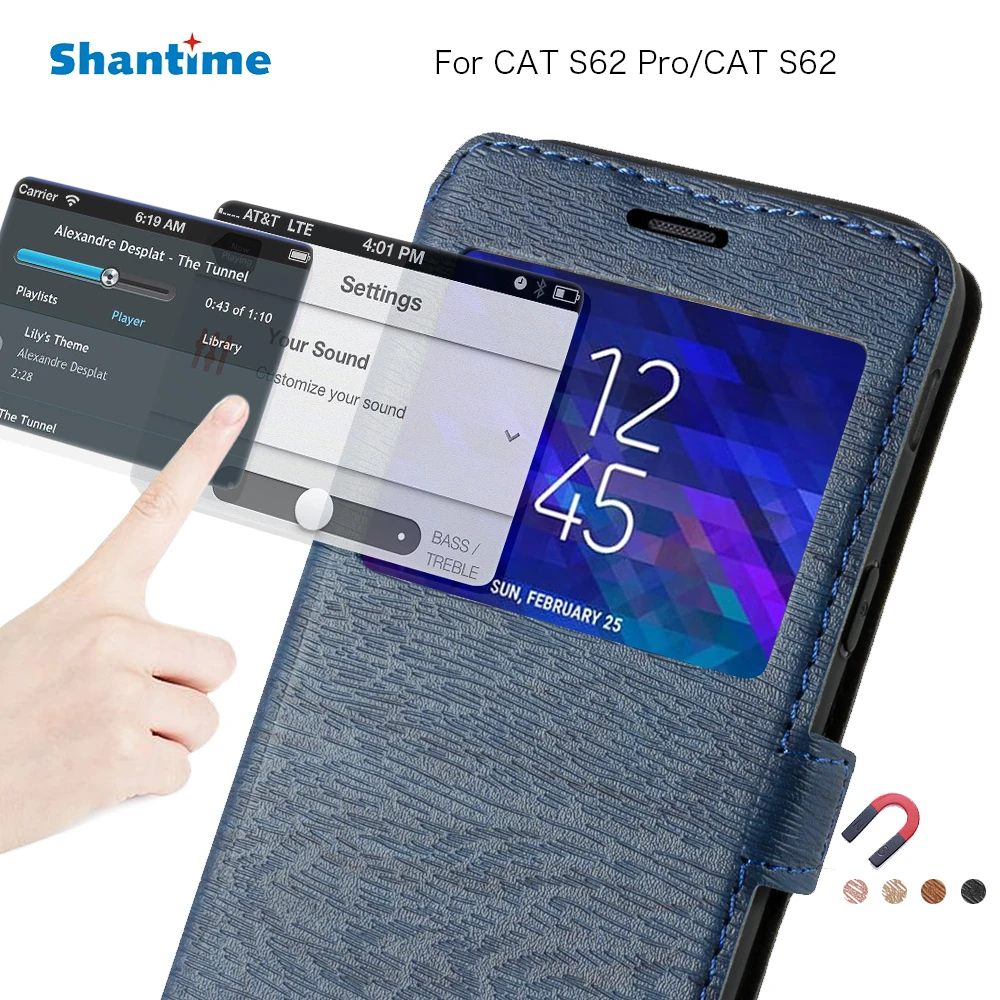 PU Leather Phone Case For CAT S62 Pro Flip Case For CAT S62 View Window Book Case Soft TPU Silicone Back Cover