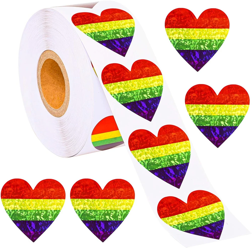 500 stücke/rolle Hochzeit Aufkleber Liebe Regenbogen Aufkleber Farbe Liebe Herz Backen Aufkleber 1 Zoll Liebe Regenbogen Herz Geformt band Etiketten