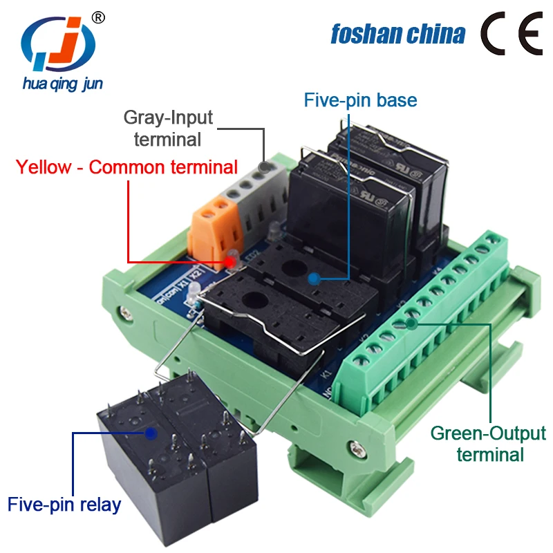 Modul Relay Huaqingjun 5 pin 1NO 1NC 4 saluran relai 12VDC 24VDC untuk kontrol lampu jalan