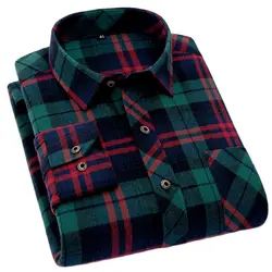 Hoge kwaliteit zachte comfortabele casual shirts heren herfst lente lange mouw mode flanel geruite mannelijke camisas kerst heren shirt