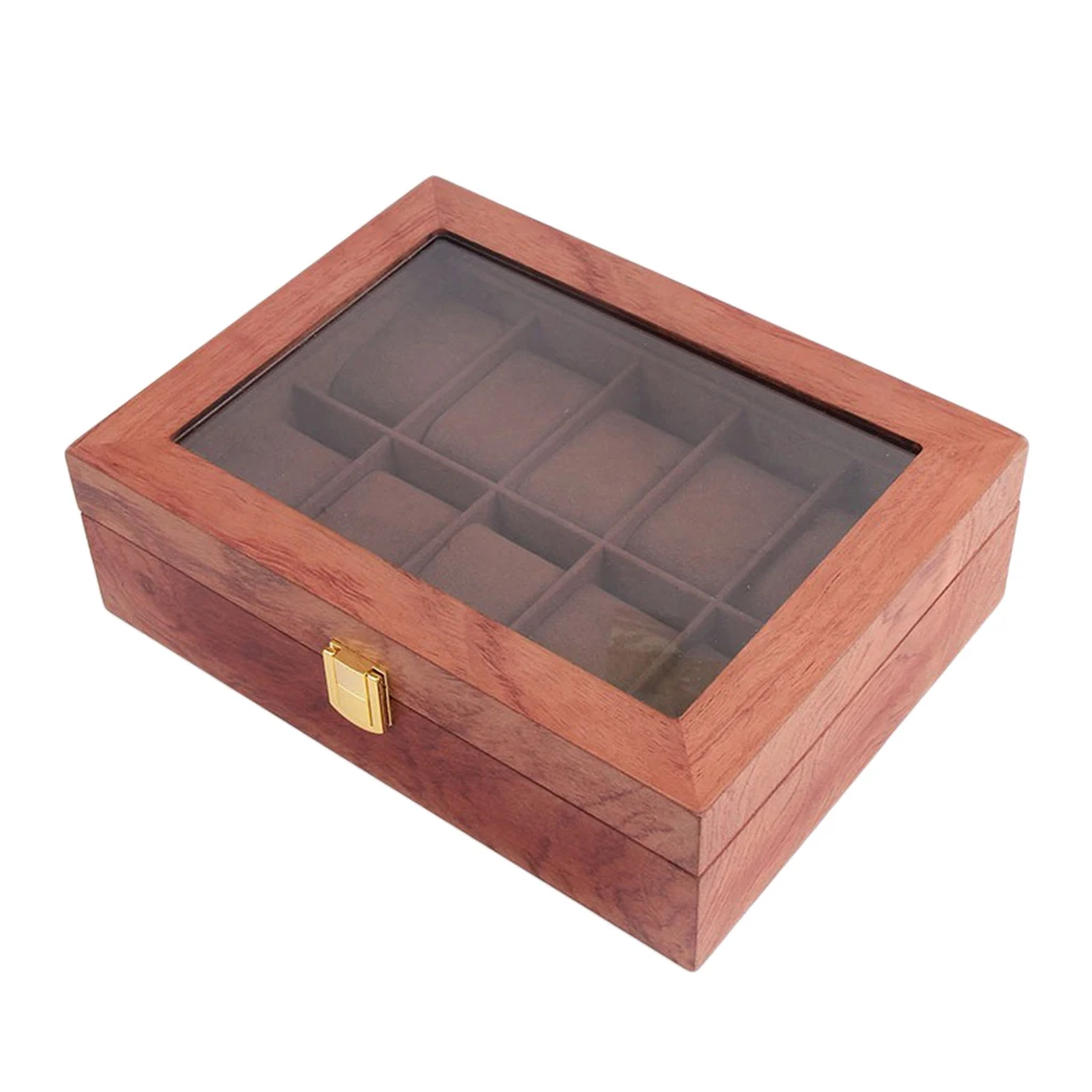 Glass Topped Wooden Watch Box Novelty Watch Case Executive 6/10/12 slots Watch Case with Valet  watch pillow