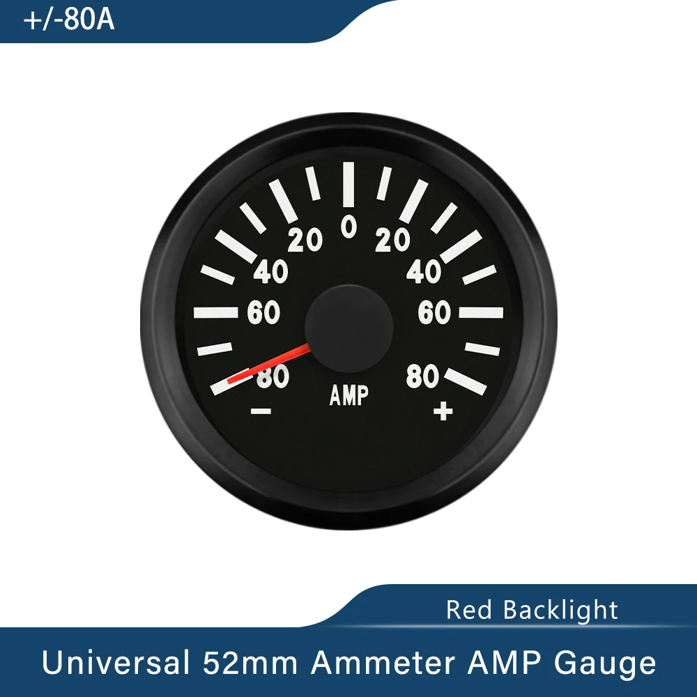 Waterproof 52mm Universal Ammeter Ampere Meter +/-50A/+/-80A/+/-150A  with Current Sensor 9-32V with Red Backlight for Car Boat