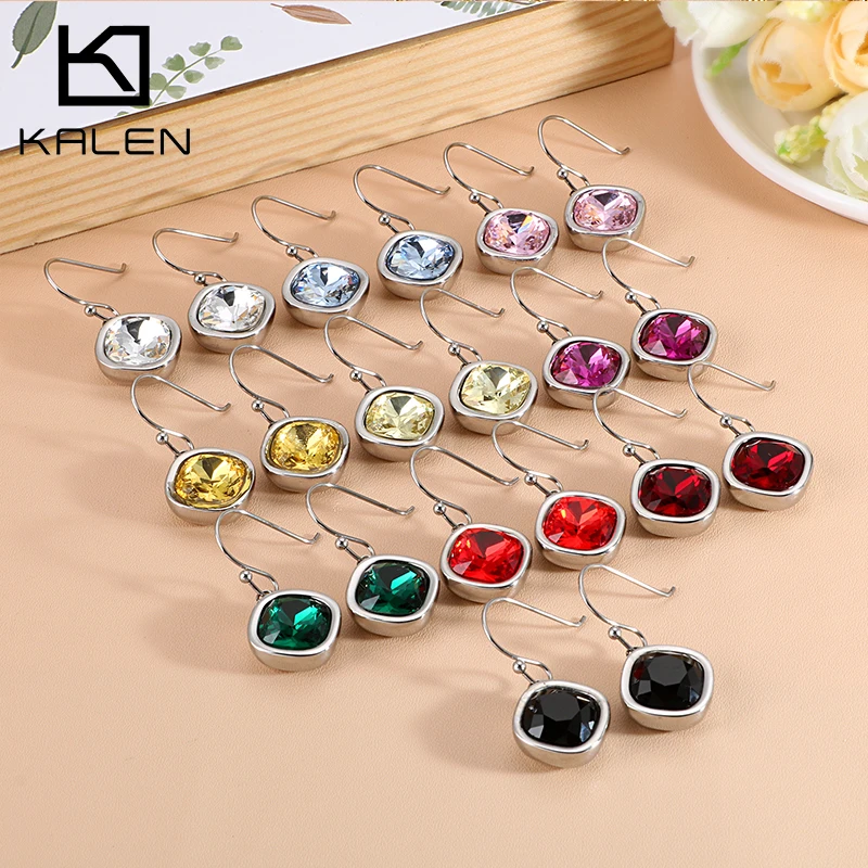Kalen New Bohemia Multiple Colour Rainbow Glass Drop Earrings Necklces For Women Gold Color Stainless Steel Mujer Jewelry Sets
