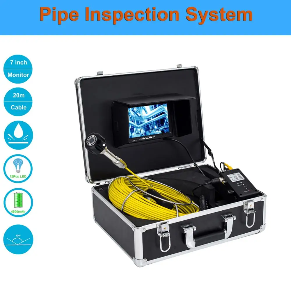 Factory Direct Supply 20M Fiberglass Cable Drain Sewer Pipe Line Inspection Snake Camera System 7