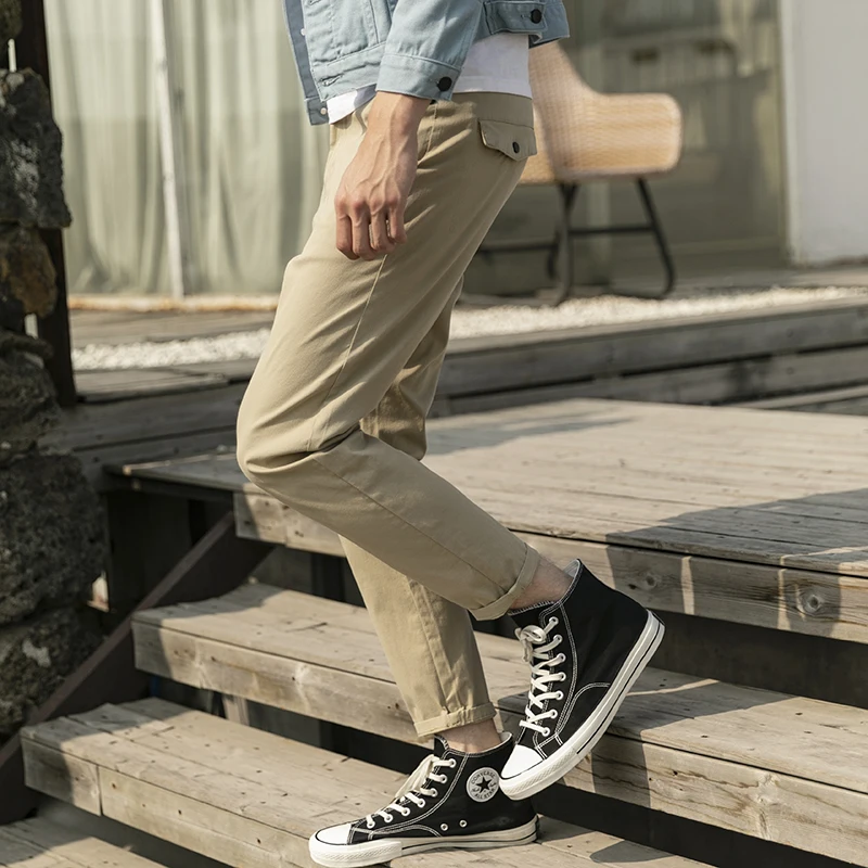 OUSSYU Spring Summer New Casual Pants Men Cotton Slim Fit Chinos Ankle-Length Pants Fashion Trousers Male Brand Clothing 28-38