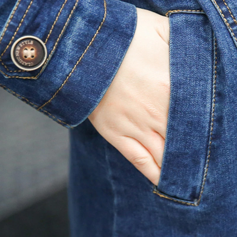 Jmrs donne di grandi dimensioni Denim Trench moda autunno sottile femminile coreano cappotto lungo manica lunga tunica doppiopetto giacca a vento