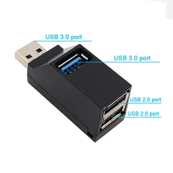 Adaptador de concentrador USB 3,0, Mini caja divisora, 3 puertos de alta velocidad para PC, portátil, lector de tarjetas de disco U