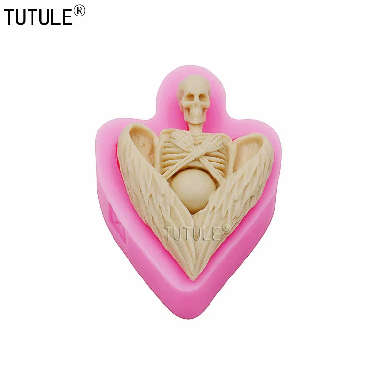 Skull and Wings Mold,silicone craft Cake Molds, resin, jewelry food , clays, flexible,fondant Zombie skull wing Mold