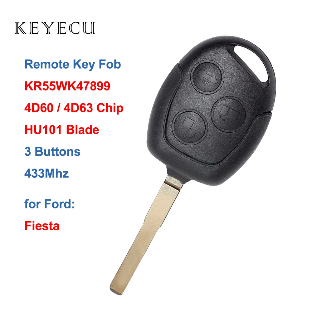 Keyecu Remote Car Key Fob 3 Buttons 4D60 / 4D63 Chip for Ford Fiesta Escape KR55WK47899, 267T-5WK47899, 164-R8042, 5914117