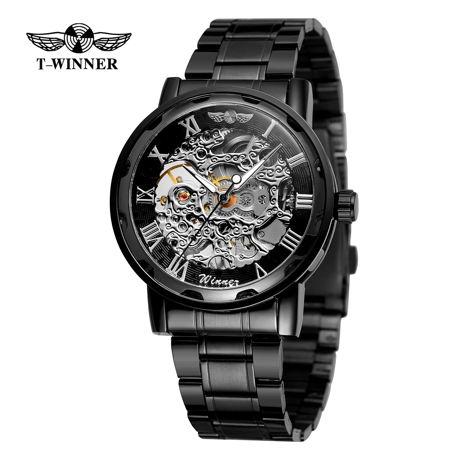 

Winner mechanical watch Men's personality casual semi-automatic mechanical watch wrist watch mechanical movement black watch