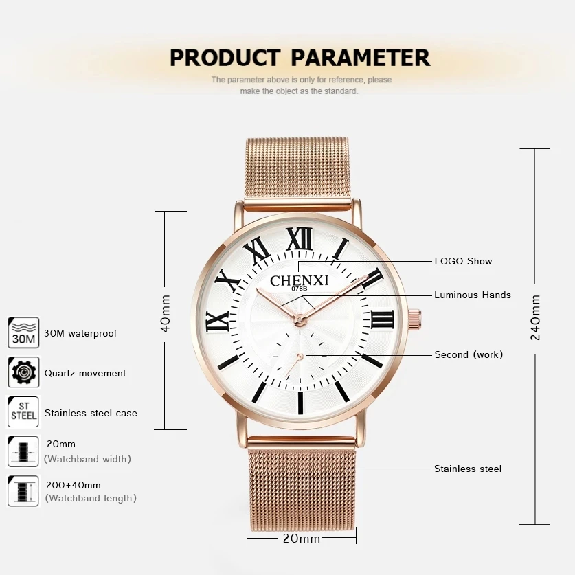 CHENghts-Montres à chiffres romains pour femmes et hommes, montres-bracelets classiques pour dames, ceinture en maille en acier inoxydable, accessoires de mode