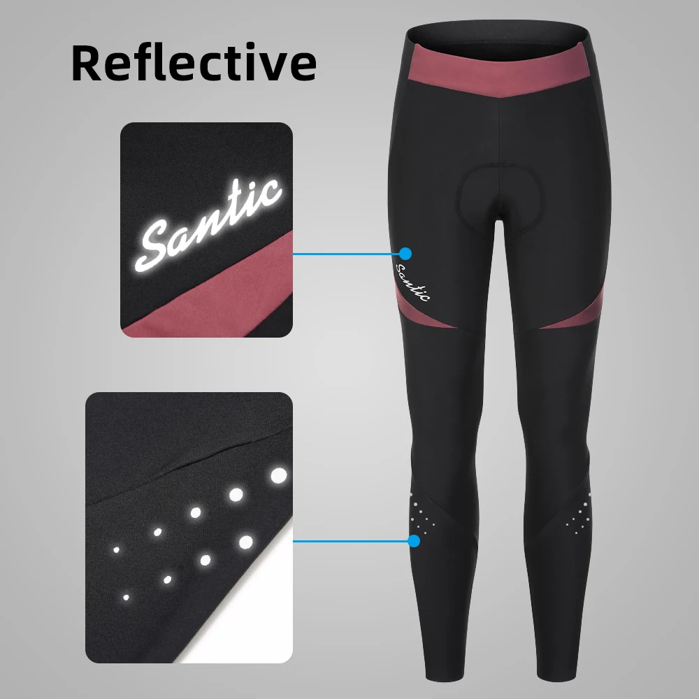 Santic Women Cycling Pants Winter Fleece Thermal 4D Padded MTB Bike Long Leggings Reflective Bicycle Sports Trousers Asian Size
