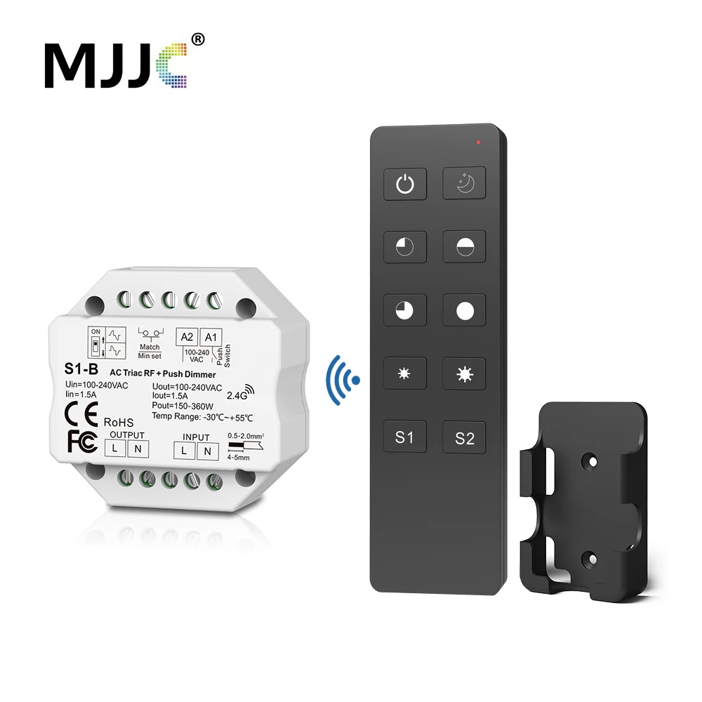 MJJC S1-B LED Dimmer 220V 230V 110V PWM Dimer 2.4G RF Remote Control Push Switch 220V AC Triac Dimmer for LED Lamp Light Bulb