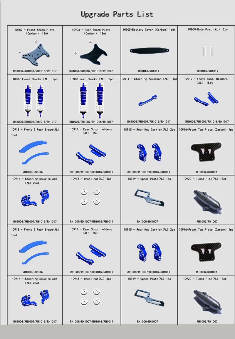 Spare parts For Vrx Racing RH1016 RH1017 RH1006 RH1007 Spirit Buggy,Fit VRX 10120 10330 10114 10115 10311 10312 10123