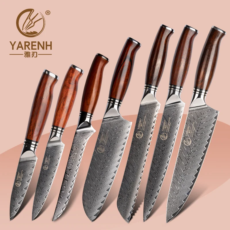 

YARENH Kitchen Knives Set 7 PCS Damascus Steel Cooking Tools Professional Bread Santoku Paring Boning Utility Chef Knife Sets