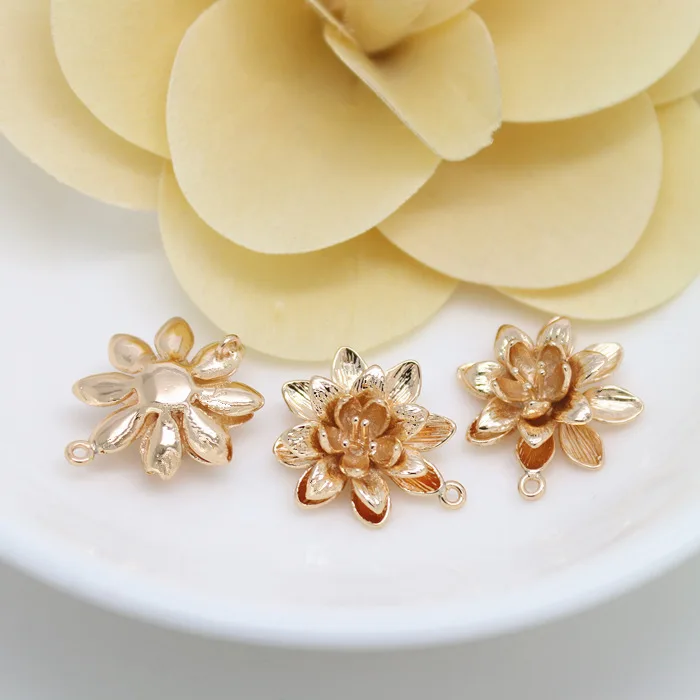 (1547)4PCS 17x19MM 24K Champagne Gold Color Plated Brass Flower Lotus Charms Pendants High Quality Diy Jewelry Accessories