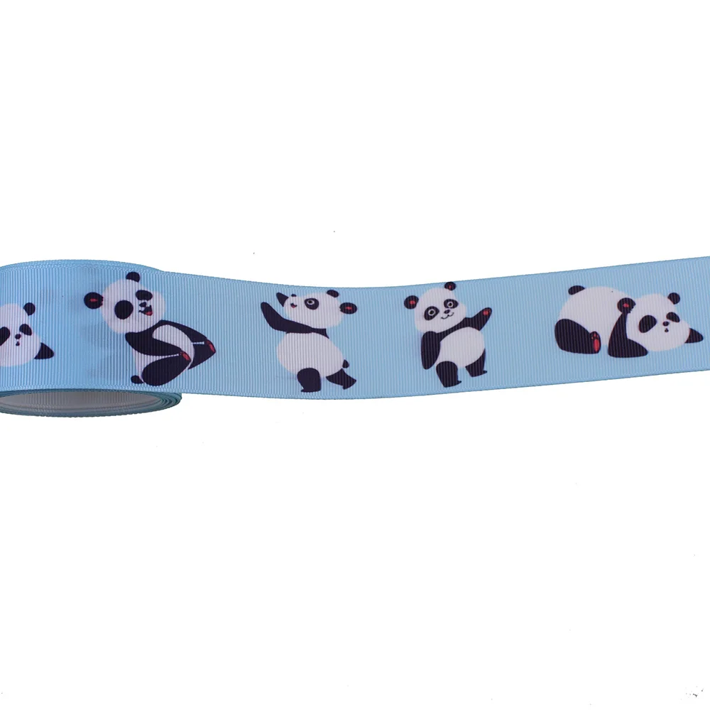 

25mm Heat Transfer Cute Panda Printed Grosgrain Ribbon For Hair Bows Party Decorations 10Yards