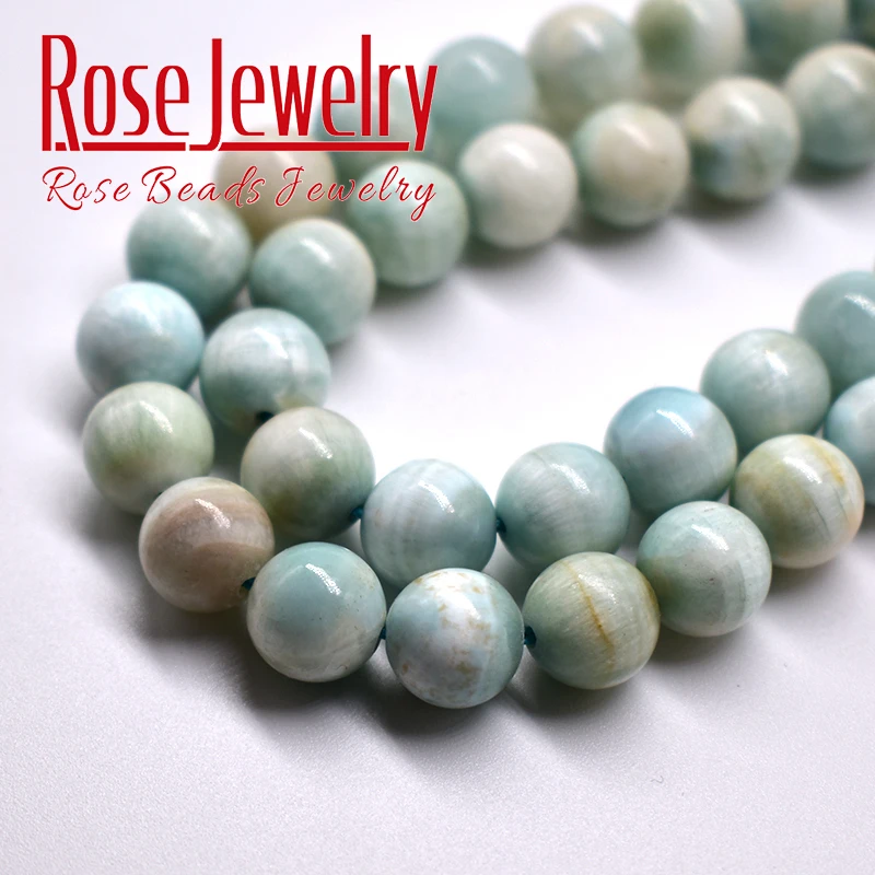 A+ Natural Green Larimar Stone Beads Rare Semi-precious Round Loose Beads For Jewelry Making Diy Charms Bracelets 6 8 10mm 15\