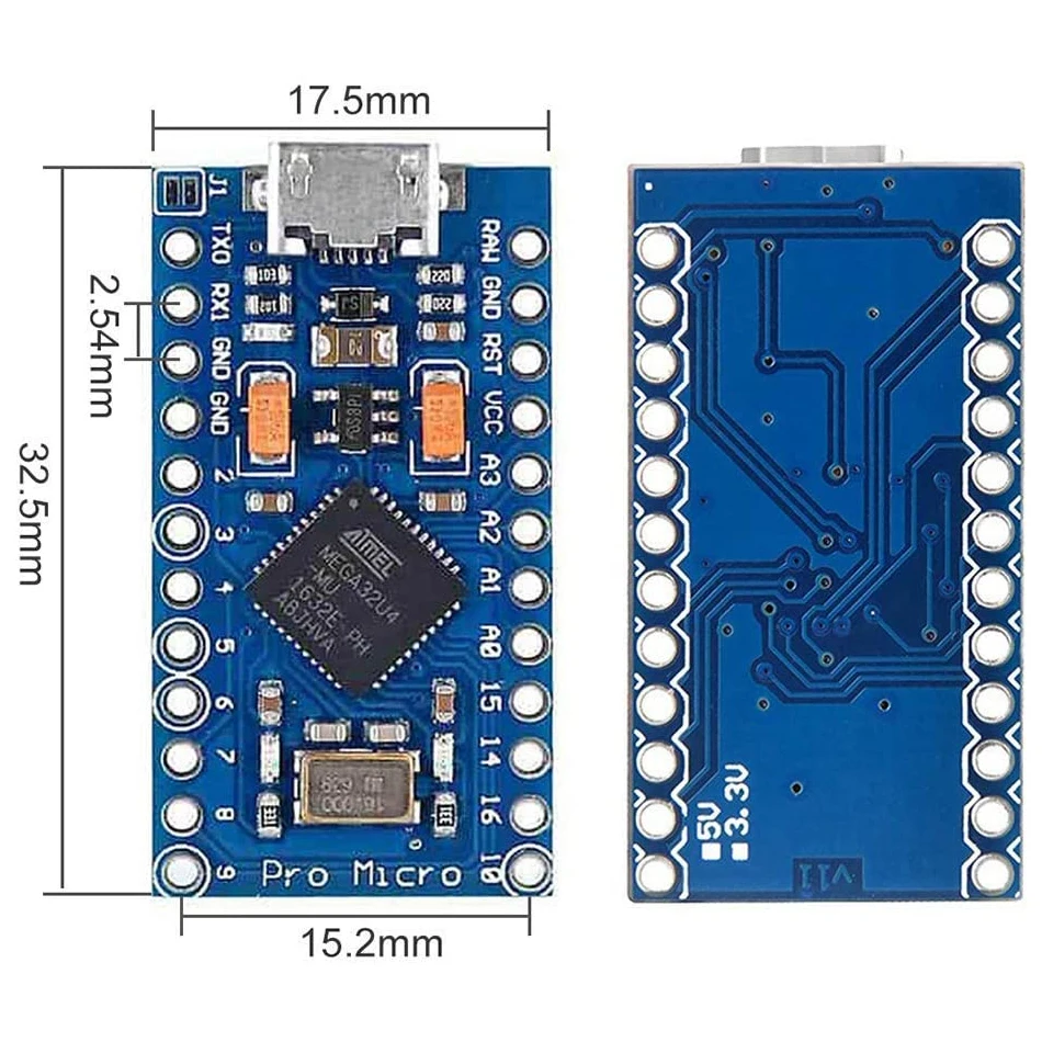 Pro Micro ATmega32U4 5V 16MHz Replace ATmega328 For Arduino Pro Mini With 2 Row Pin Header For Leonardo Mini Usb Interface