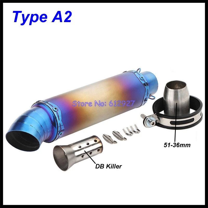 Inlet 51mm Motorcycle Exhaust Pipe Muffler Motorbike Pitbike Scooters Exhaust Slip On Escape Moto Universal