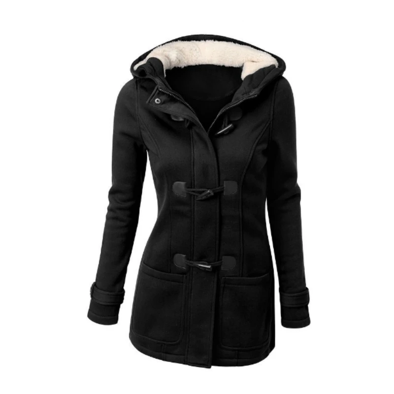 

Women Basic Jackets Coat Spring Autumn Women Overcoat Zipper Horn Button Outwear Jacket Female Hooded Coat