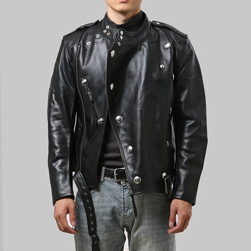 Real Cow Leather 100% Coat Men Clothes 2021 Streetwear Rivet Genuine Leather Jacket Men Moto Biker Leather Coats Jackets