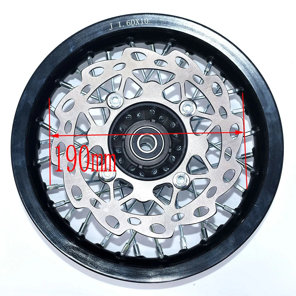 1.60-10 Inch Front Aluminum Alloy Wheel Rim with 190MM Brake Disc Plate Rotor 32 Spoke For Dirt Pit Bike Off-Road Motorcycle