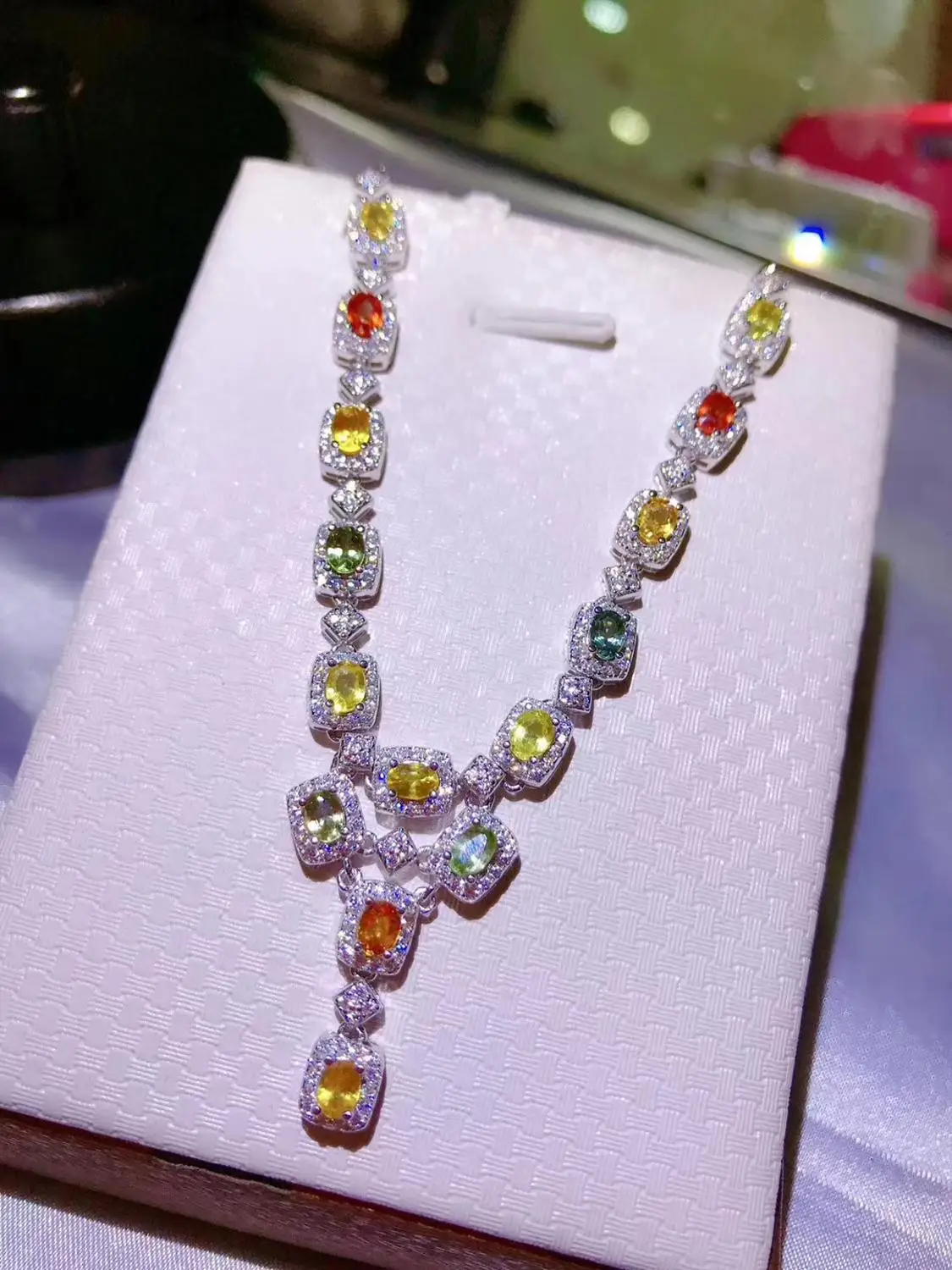 Rare color sapphire luxury Necklace party high end jewelry 925 silver