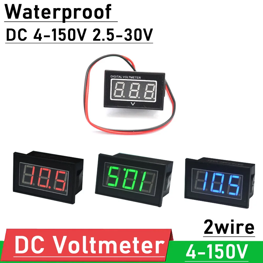 Waterproof Voltmeter DC 2.5-30V 4V-150V Led Digital Volt Meter 12V 24V 36v 48v 60V battery monitor Lithium Lifepo4 Li-ion CAR