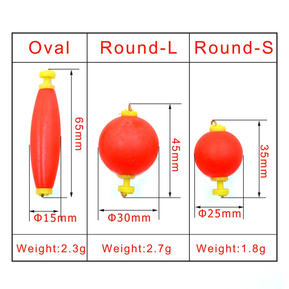 MNFT 5Pcs Foam Cigar Weighted Floats High-visibility Red Fishing EVA Foam Round / Oval Type Bobbers Tackle