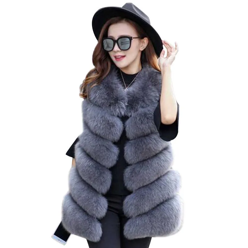 Inverno de luxo peludo pele de raposa colete de pele feminina gilet plus size longo casual casaco de pele do falso casaco de inverno veste femme