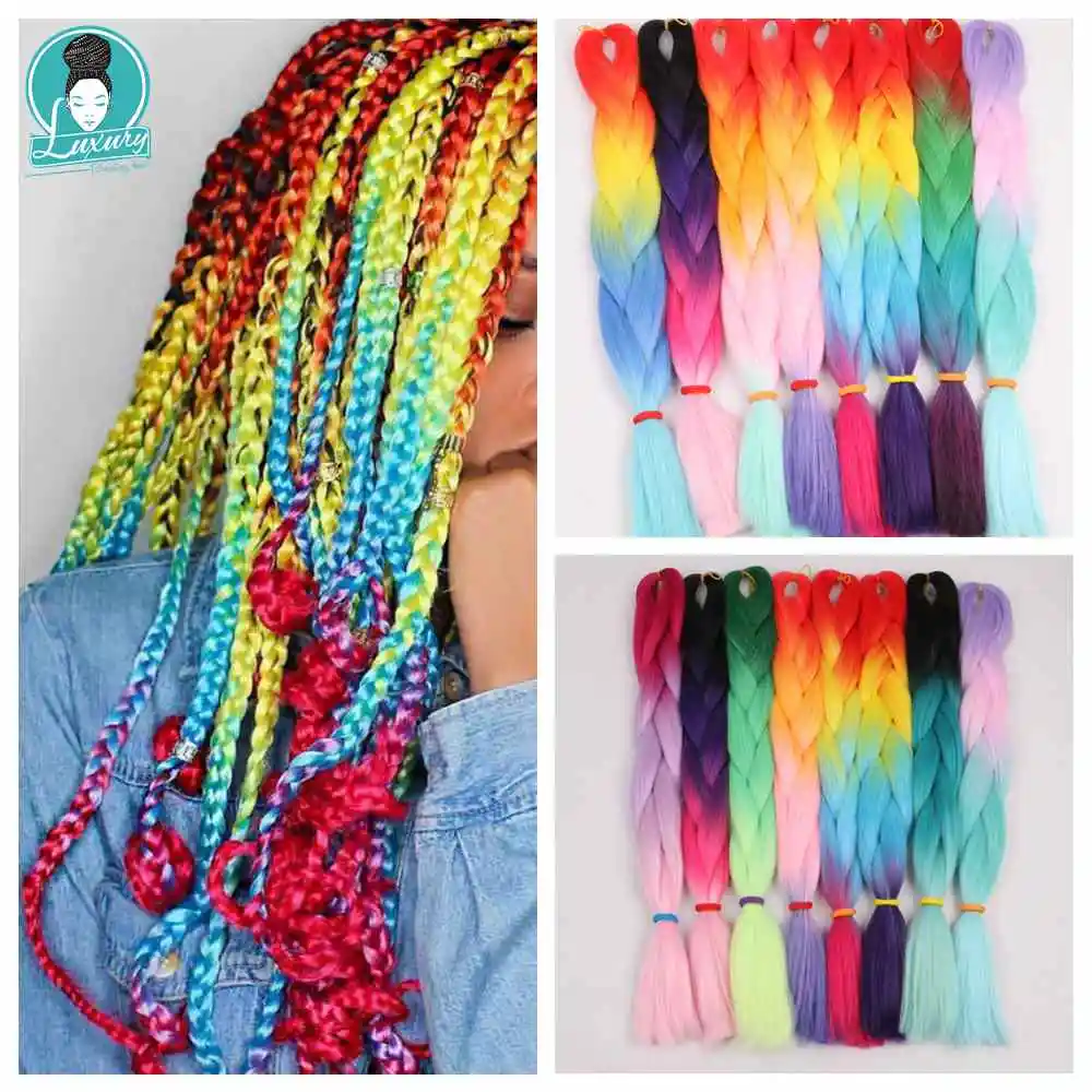 Henlon trenzado de lujo, trenzas Jumbo sintéticas, 3 piezas, 24 pulgadas, 60cm, dos tonos de Color ombré