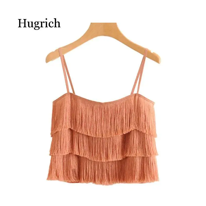 Vintage Sexy Ruffles Tassel Cropped Camis Women 2020 Fashion Backless Spaghetti Straps Party Club Female Shirts Chic Tops