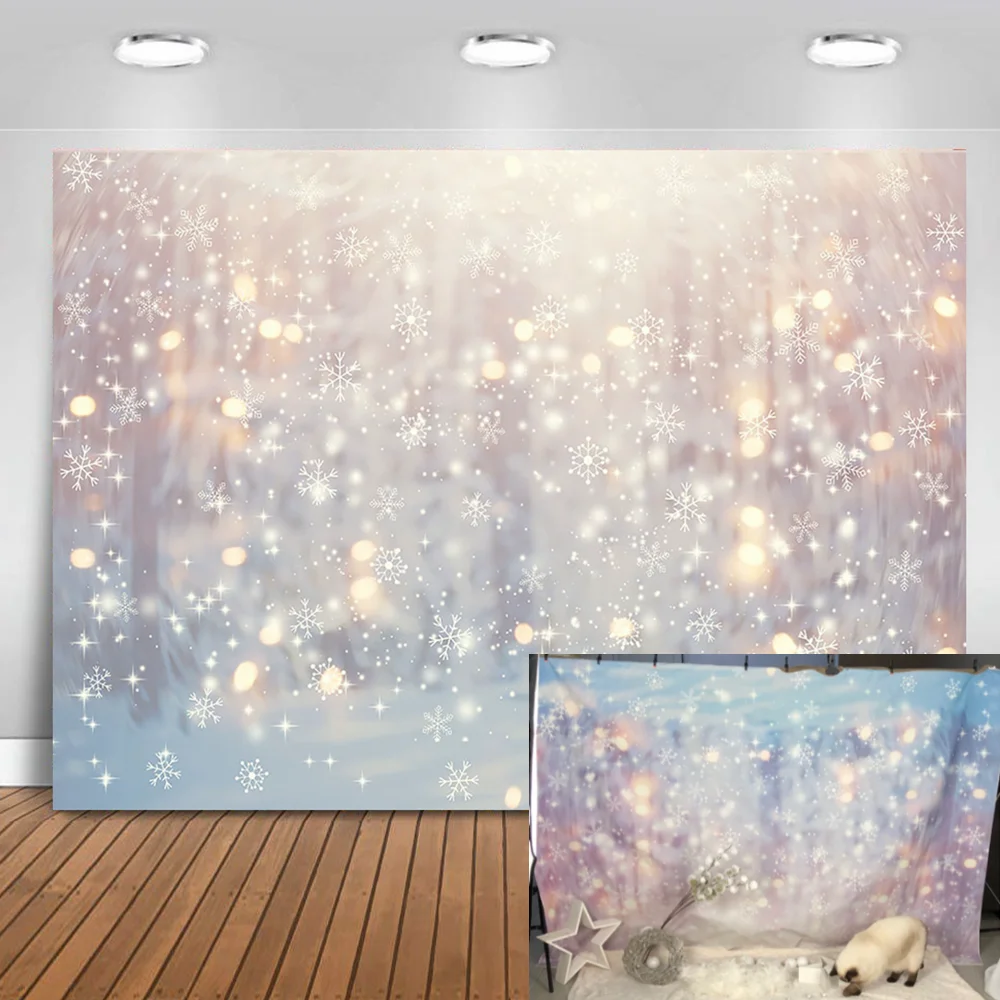 

Winter Glitter Snow Photography Background Bokeh Snowfield Photophone Christmas Snowflake Curtain Backdrops for Photo Studio