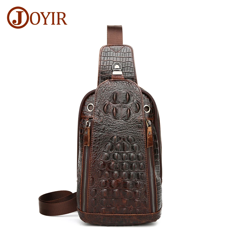 

JOYIR Chest Bag Men Sling Crossbody Bag Genuine Leather Sling Chest Pack Vintage Crocodile Pattern Shoulder Crossbody Bags Male