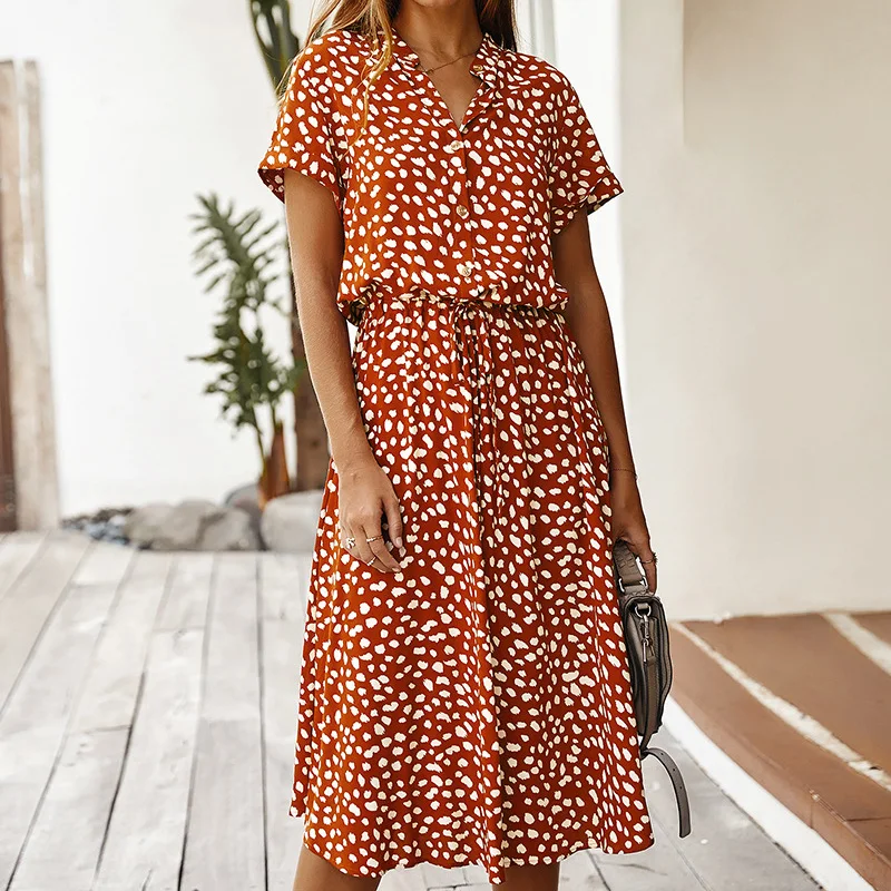 Dots Print White Summer Dress Women 2024 New Short Sleeve Tunic Vintage Midi Dress Casual Holiday Boho Beach Dress Vestidos