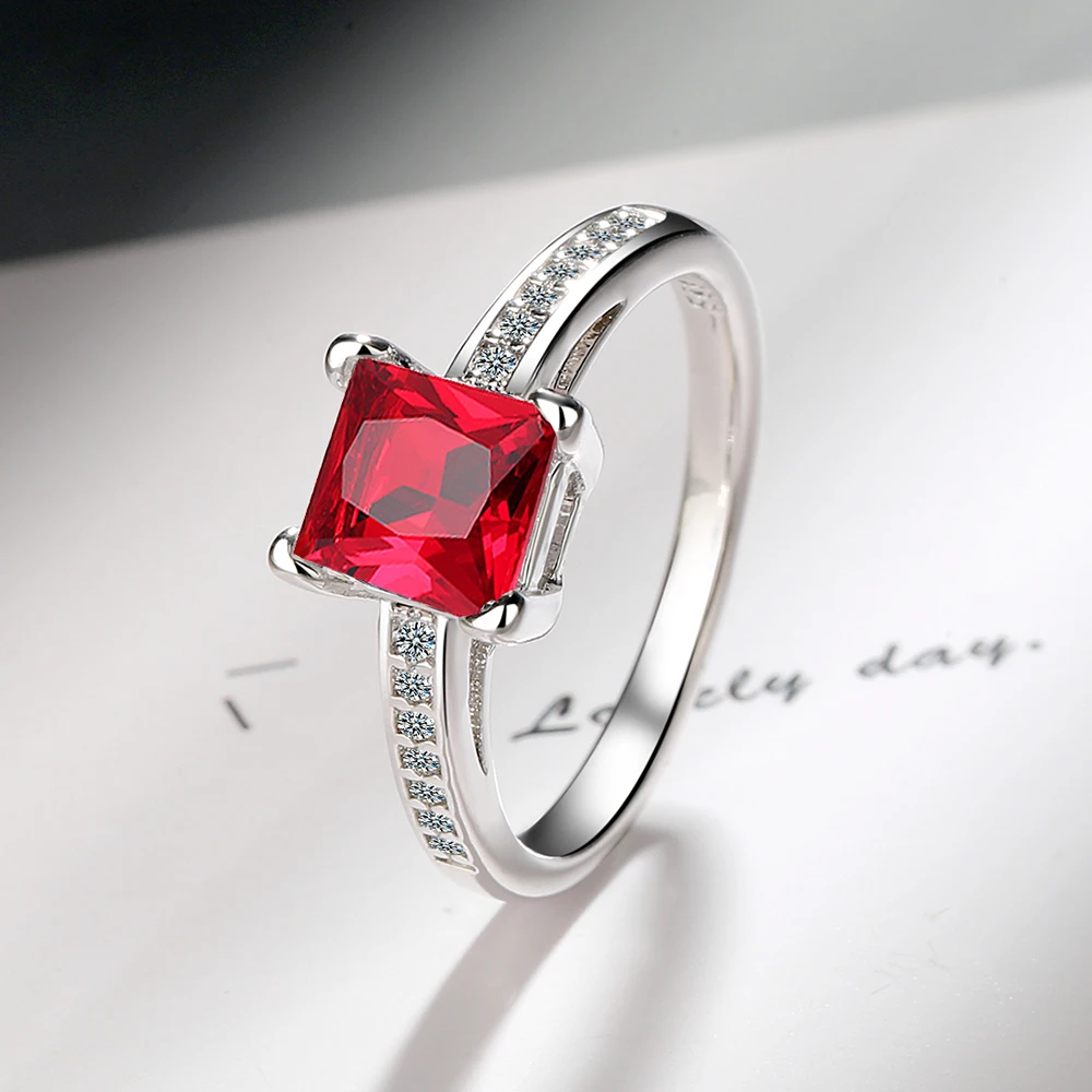 Exquisite 925 sterling silver iridescent zircon ring, sizes 5-10, four-prong square diamond, elegant jewelry gift for goddesses.
