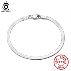 ORSA JEWELS Italian Solid 925 Sterling Silver Bracelet for Man Flexible Flat Herringbone Women Chain Bracelet Jewelry SB107