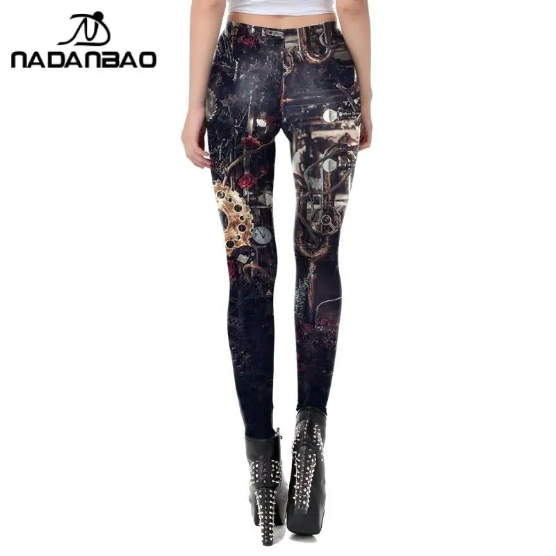 NADANBAO New Steampunk Fashion Women's Leggings The Movie Role Cosplay Costumes 3D Mechanical Workout Push Up Legins Ankle Pants