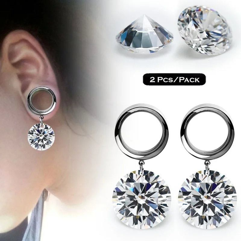 2pcs Earrings crystal Ear Plugs Tunnels Ear Expansions Ear Reamer Ear Dilations Stainless Steel Earrings Ear Stretches jewelry