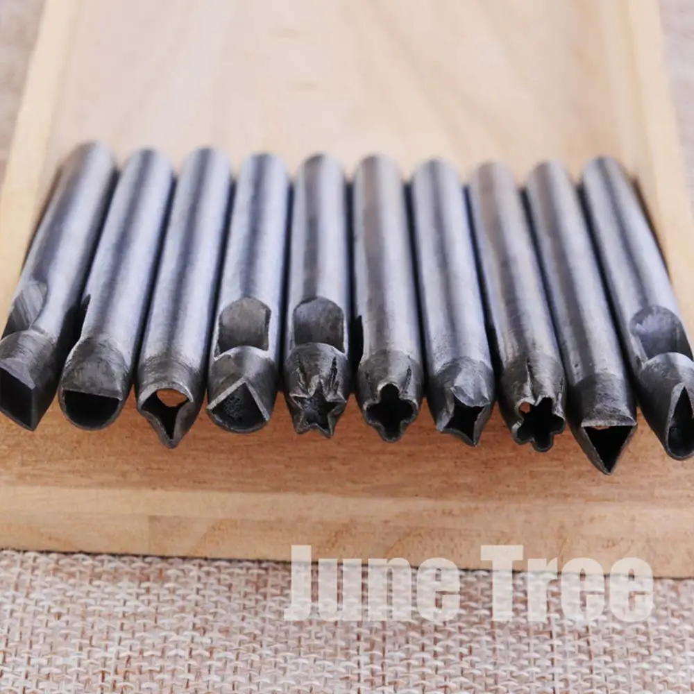 DIY leather craft tool punch 5mm shaped flower 32 designs flowers star diamond mixed hole shoes bag making tools