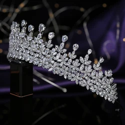 Tiaras and Crown HADIYANA Leave Shapes Design Temperament Women Wedding Party Hair Accessorie Cubic Zircon BC5796 Corona Princes