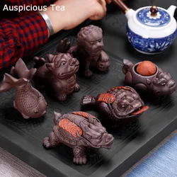 Creative Purple Clay Small Tea Pet Ornament Handmade Crafts Animal Figurine Tea Ceremony Accessories Tea Table Decoration